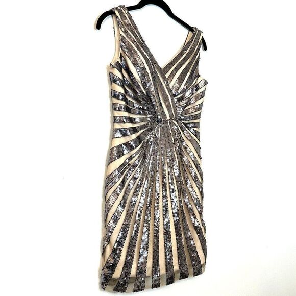 Milano Formals Sleeveless V-Neck Sequin Prom Party Mini Dress Silver Size 0 - Picture 2 of 5